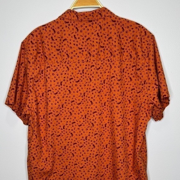 Toad&Co Button Up Fletch Shirt XL Short Sleeve Orange Track Print Organic Cotton - Picture 8 of 12
